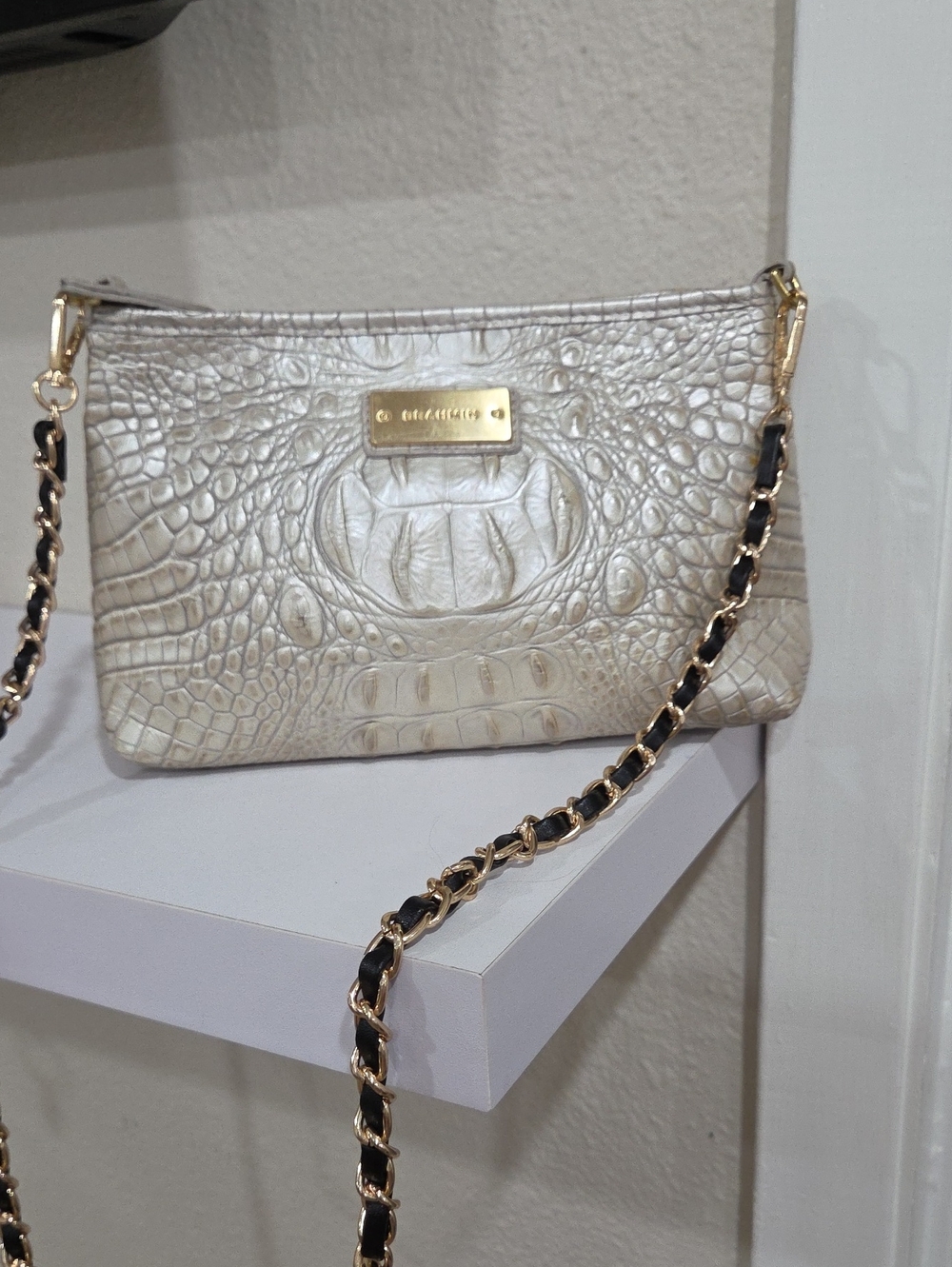 Brahmin Gold Croc-Embossed Shoulder Bag with Chain Strap
